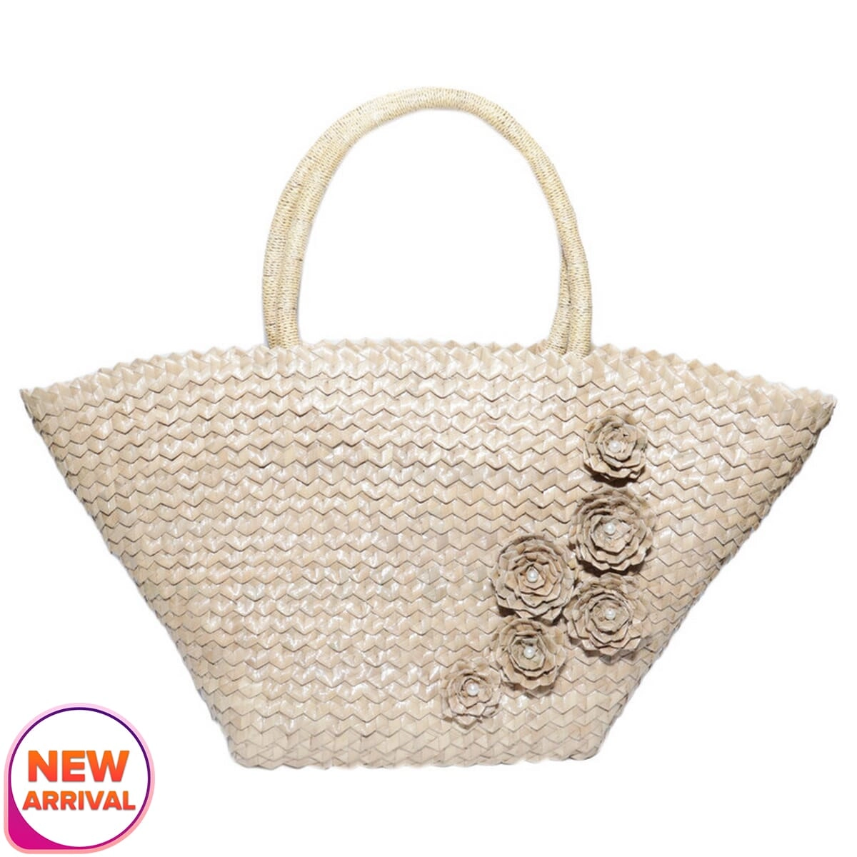 Cream Rose Design Thakkal Handmade Handbag For Women