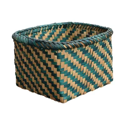 Square Basket with Green Stripes