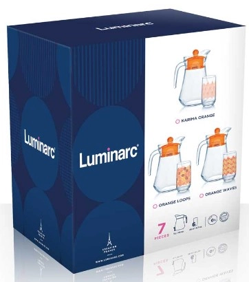 Luminarc Q0958 7PC ORANGE LOOPS BAHAMAS 26 + ARC JUG