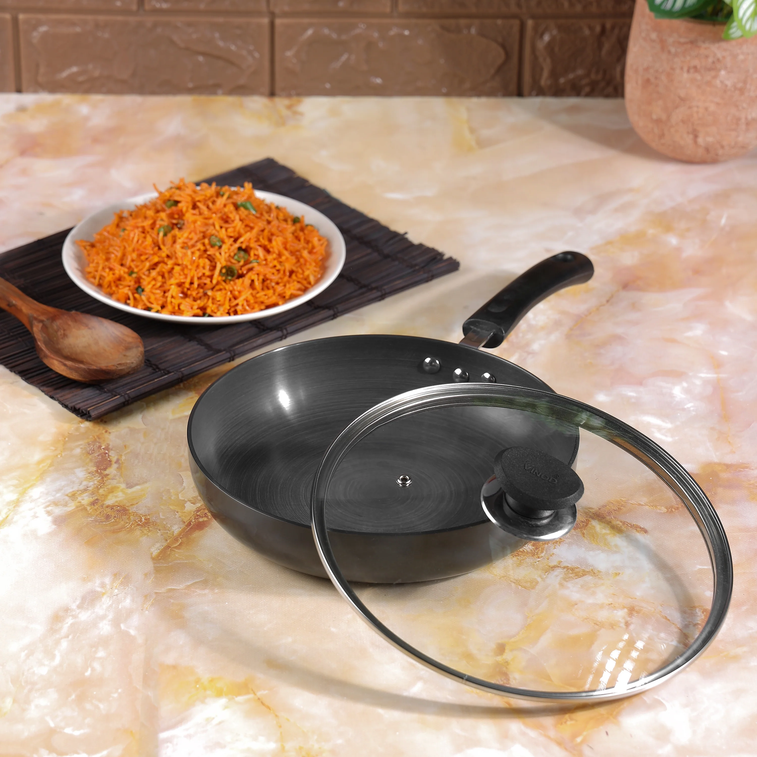 Vinod Hard Anodised Deep Frypan With Lid, Size - 22 CM , 24 CM