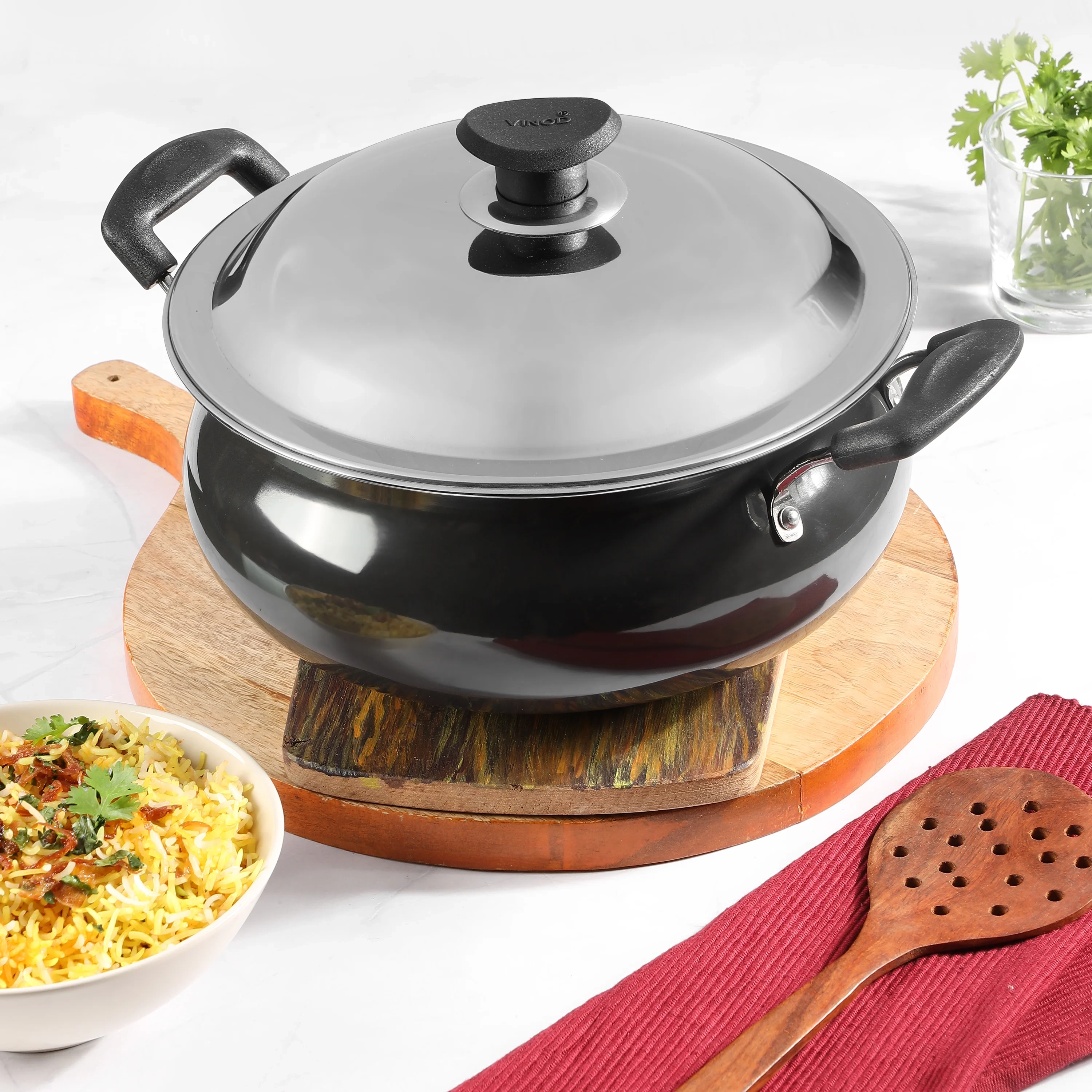 Vinod Hard Anodised Handi With Lid , Size - Medium & Large