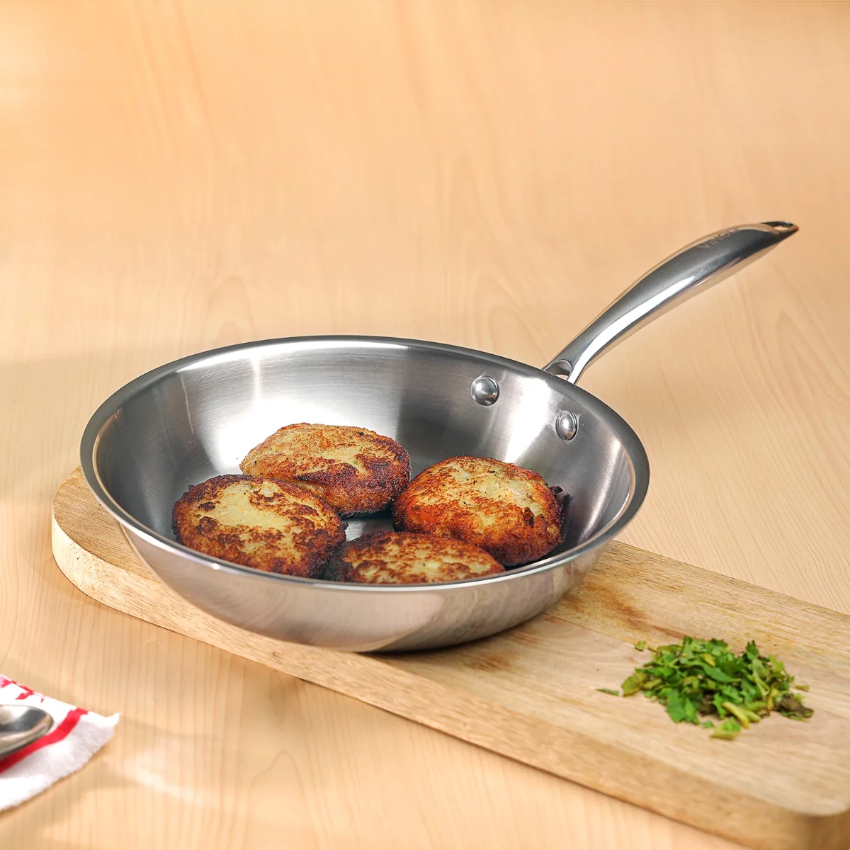 Vinod Platinum Triply Stainless Steel Frypan (Induction Friendly) , Size - 20 CM , 22 CM