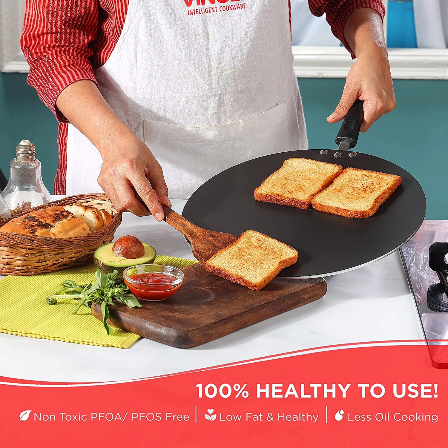 Vinod Zest Non-Stick Flat Multi Tawa - 28 cm , 30 cm , 32.5 cm with Sturdy Triple Riveted and Virgin