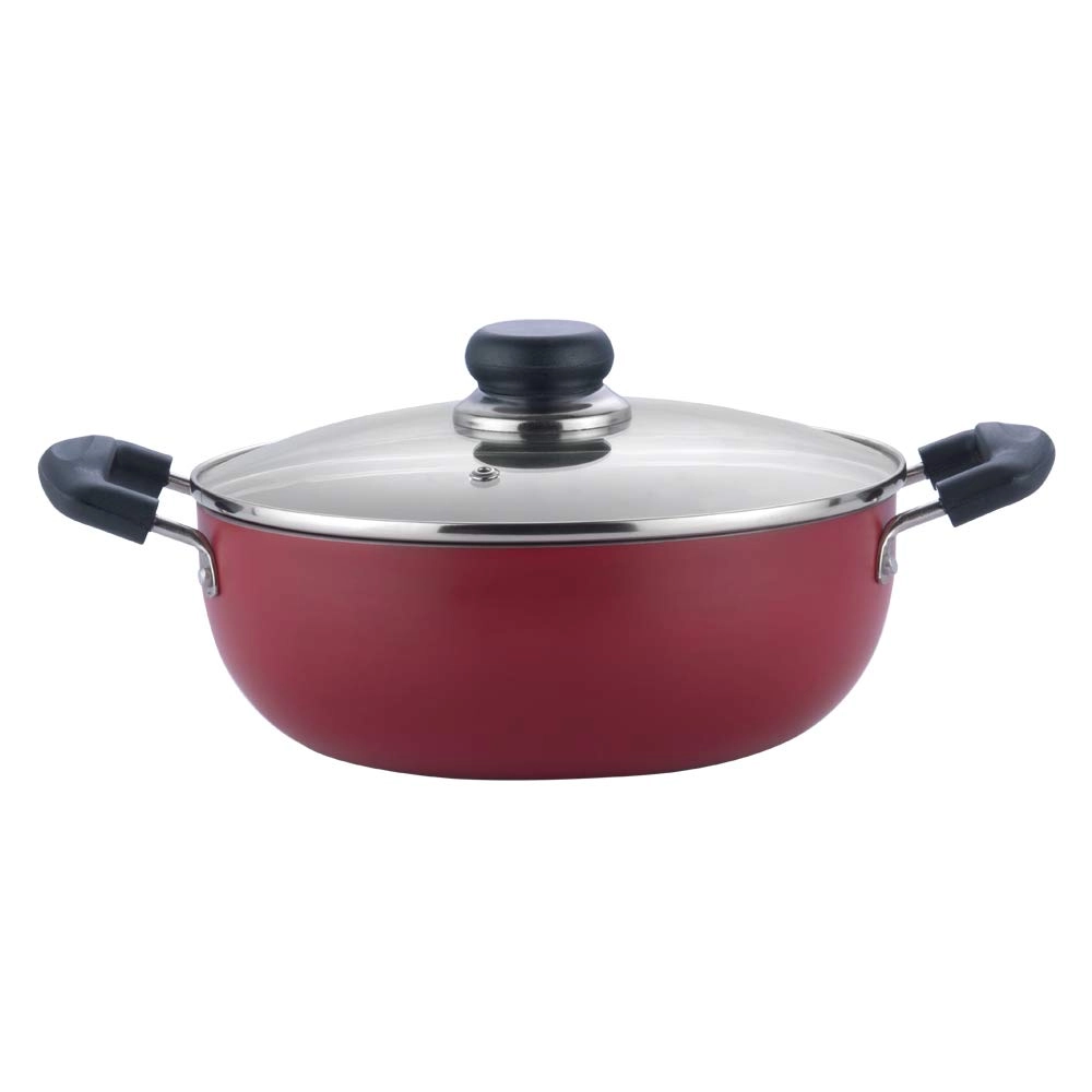 Vinod Zest Non-Stick Deep Kadai with Glass Lid-  22 cm , 24 cm, 3.1 LTR with Riveted and Virgin Bake
