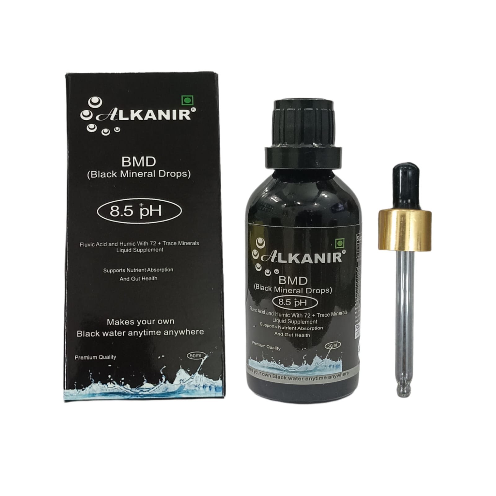 Black Alkaline Minerals Drops 8.5+ph with Concentrated Fulvic & Humic Acid Extract, 72+Trace Minerals make up to 100ltr black alkaline mineral water(50ml drop)