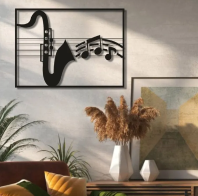 Music Wooden Canvas Modern Wall Art Decor In Black 2FT