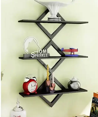 Beautiful Diamond Design Wall Decor Shelf Rack Black Pack Of 3 Pc