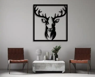 Deer Wooden Canvas Modern Wall Art Decor Sculpture