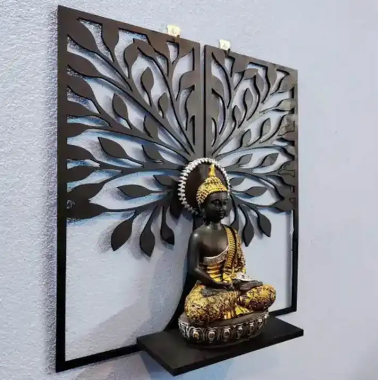 Ressence Enterprises Tree Shelf Decorative Canvas With Agarbatti Holder (Idol Not Included) - Wall Mount Canvas Frame