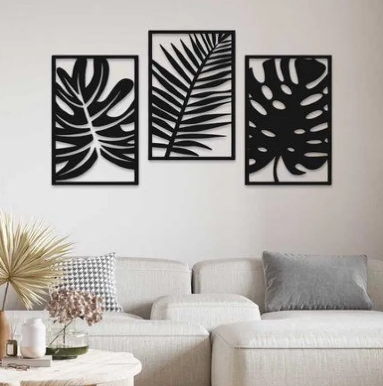 3pc Leaf Wooden Canvas Wall Art Decor Sculpture Decorative