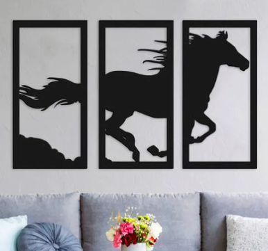 Horse Wooden Canvas Wall Art Decor Sculpture Decorative
