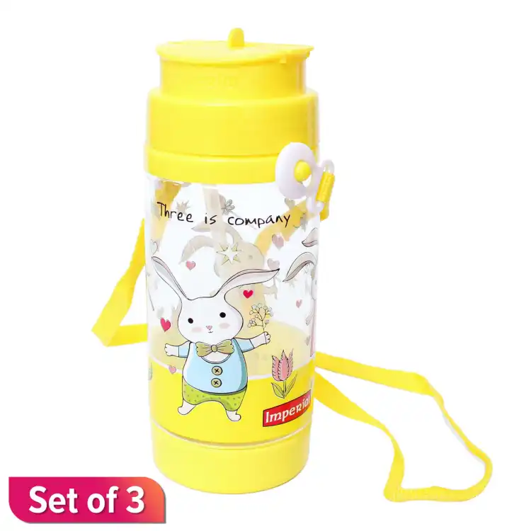 Imperial Cartoon Printed Plastic Water Bottle 500ml With Stripe Set of 3