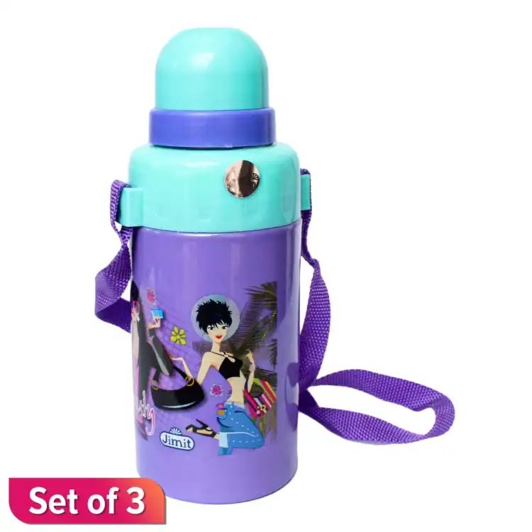 Jimit Beauty Printed Plastic Water Hot/Cold Bottle 500ml With Strip Set of 3