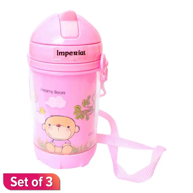 Imperial Cartoon Printed Plastic Water Bottle 500ml With Stripe Set of 3