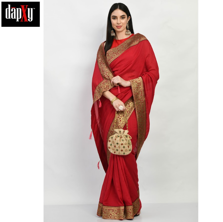 Dapxy Solid Vichitra Silk Light Weight Casual Wear Saree With Unstiched Blouse Piece (DS-7)