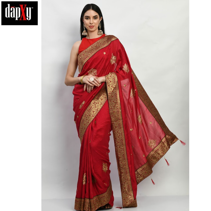 Dapxy Women's Vichitra Silk Embroidred Saree (DS-3)