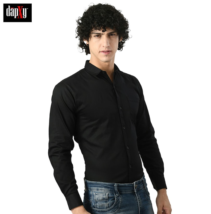Dapxy Black Slim Fit Full Sleeve 100% Cotton Shirt For Men