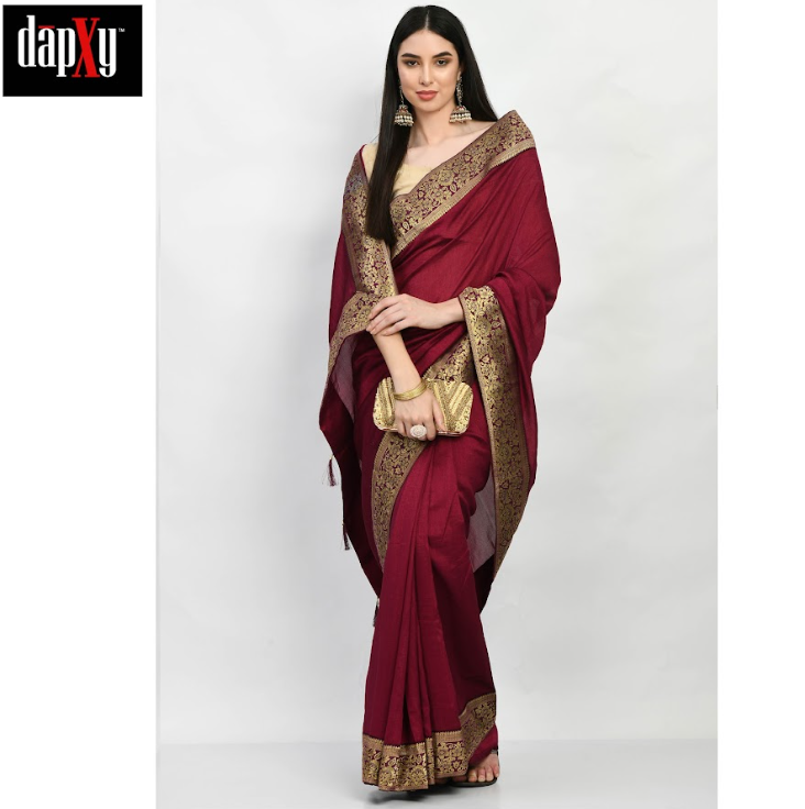 Dapxy Solid Vichitra Silk Light Weight Casual Wear Saree With Unstiched Blouse Piece (DS-8)