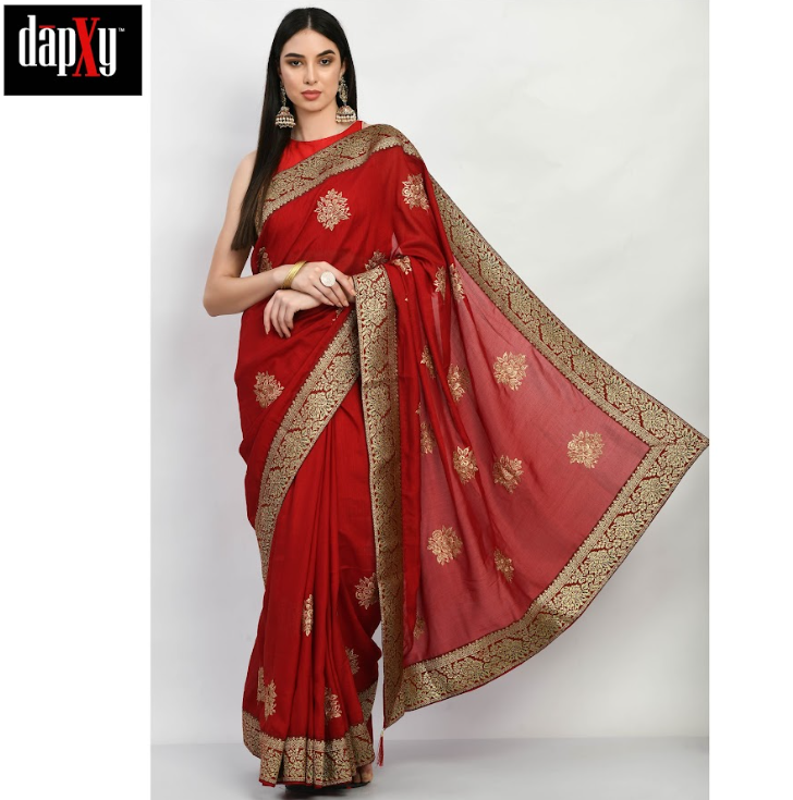 Dapxy Women's Vichitra Silk Embroidred Saree (DS-2)