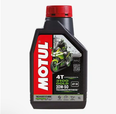 Motul 3100 4T Gold 20W50 API SM Technosynthese High Performance Semi Synthetic Engine Oil for Bikes (1 L)