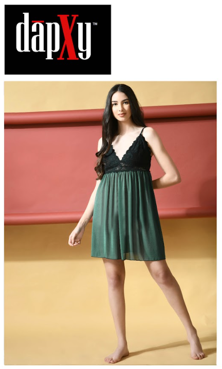 Dapxy Maroon Baby Doll Satin Lycra One Piece Nightwear For Women (DNW-13)