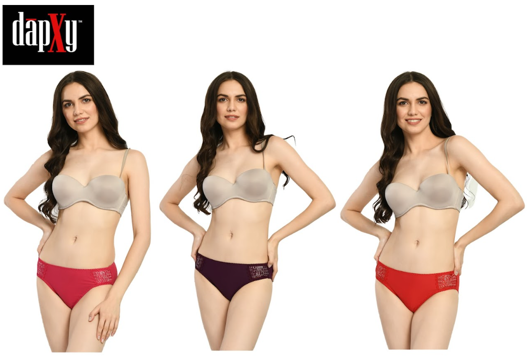 Dapxy Pack of 3 Women's Cotton Blend Notty Mid Waist Hipster Lace Panty (DUG-2)