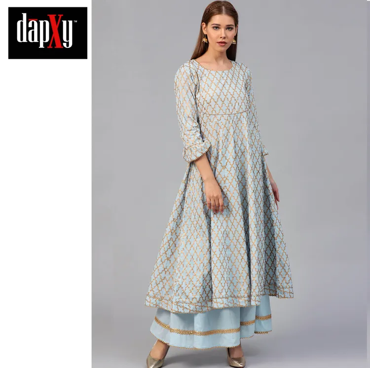 Dapxy Women Blue & Golden Printed Kurta with Palazzos (DK-19)