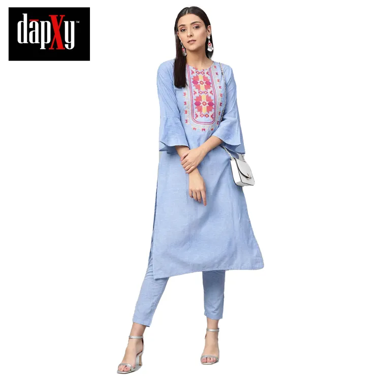 Dapxy Women Blue Yoke Design Kurta with Trousers (DK-14)