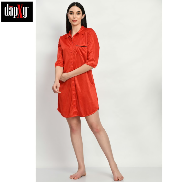 Dapxy Babydoll Luxurious Knee Length Satin Nightshirt For Women (DNW-11)