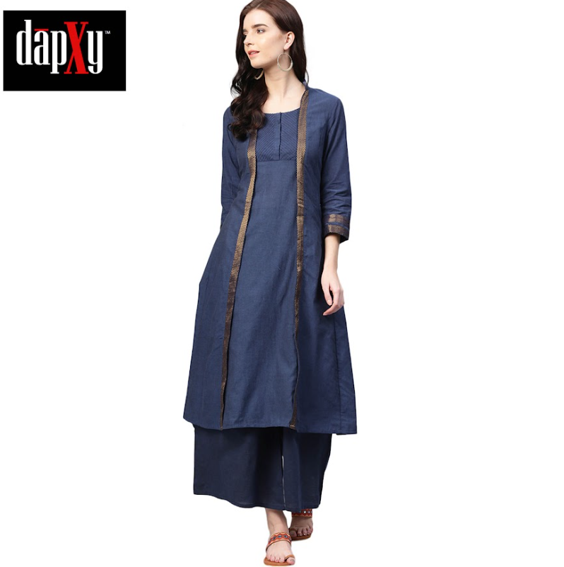 Dapxy Women Navy Blue Printed Kurta with Palazzos (DK-20)