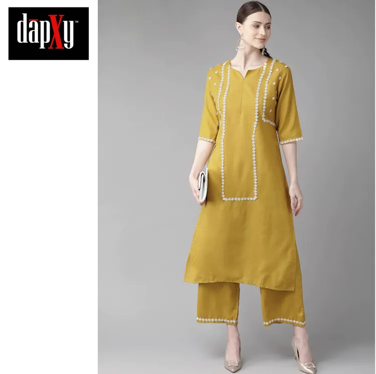 Dapxy Women Mustard Yellow Yoke Design Kurta with Palazzos (DK-17)