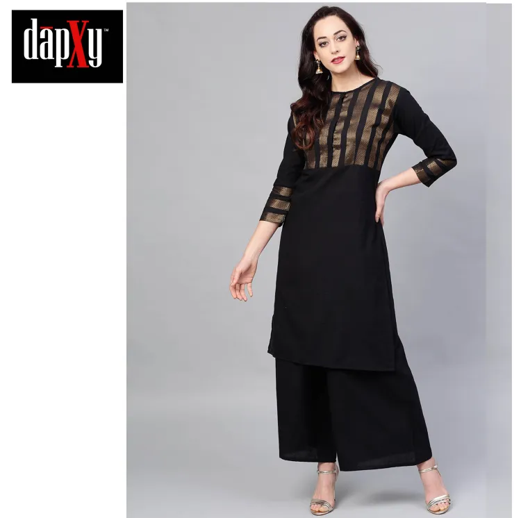 Dapxy Women Black Yoke Design Kurta with Palazzos (DK-16)