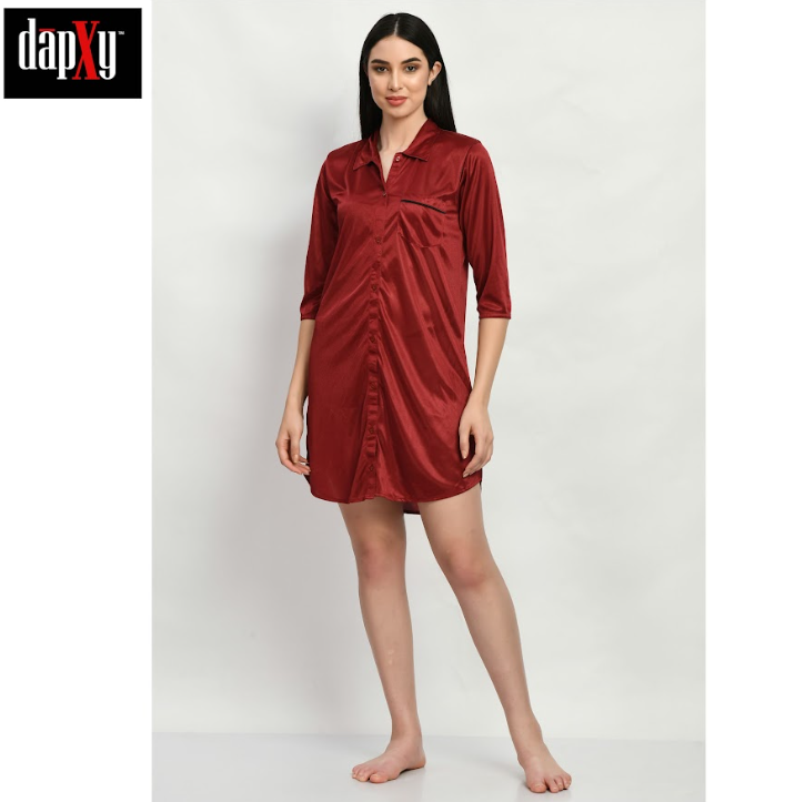 Dapxy Babydoll Luxurious Knee Length Satin Nightshirt For Women (DNW-12)