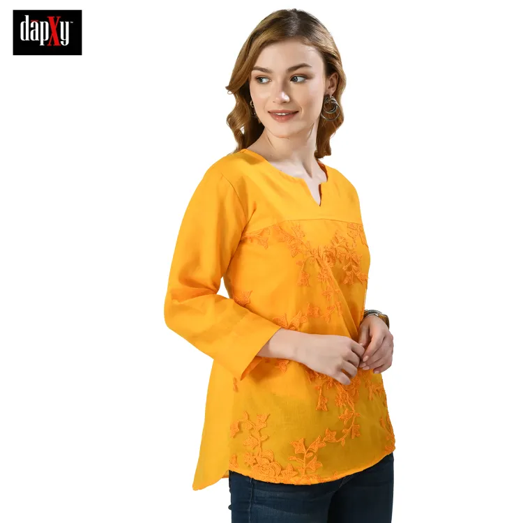 Dapxy Embroidered Lucknow Chikankari Short Kurti Top for Girls & Women (DK-58)