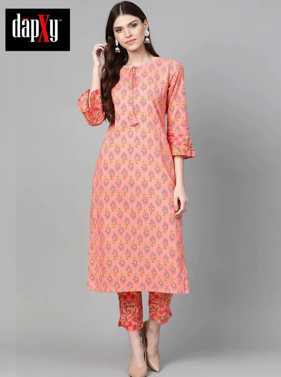 Dapxy Women Pink & Green Floral Print Kurta With Trousers (DK-36)