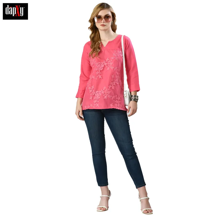 Dapxy Embroidered Lucknow Chikankari Short Kurti Top for Girls & Women (DK-51)