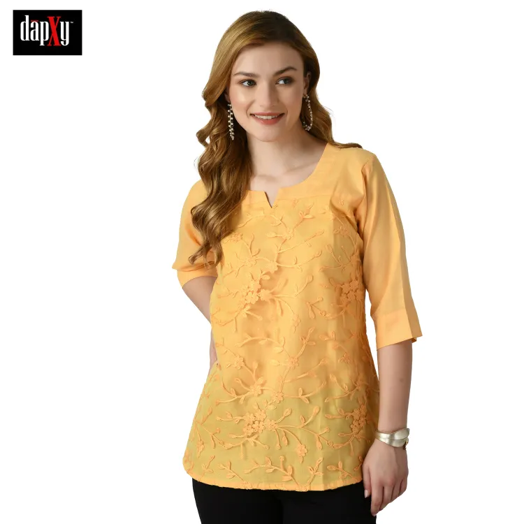 Dapxy Embroidered Lucknow Chikankari Short Kurti Top for Girls & Women (DK-64)
