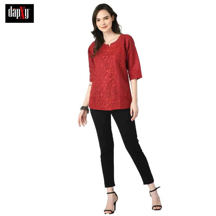 Dapxy Embroidered Lucknow Chikankari Short Kurti Top for Girls & Women (DK-63)