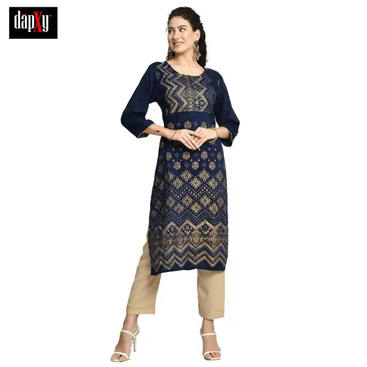 Dapxy Women Navy Blue Kurta with Palazzos (DK-81)