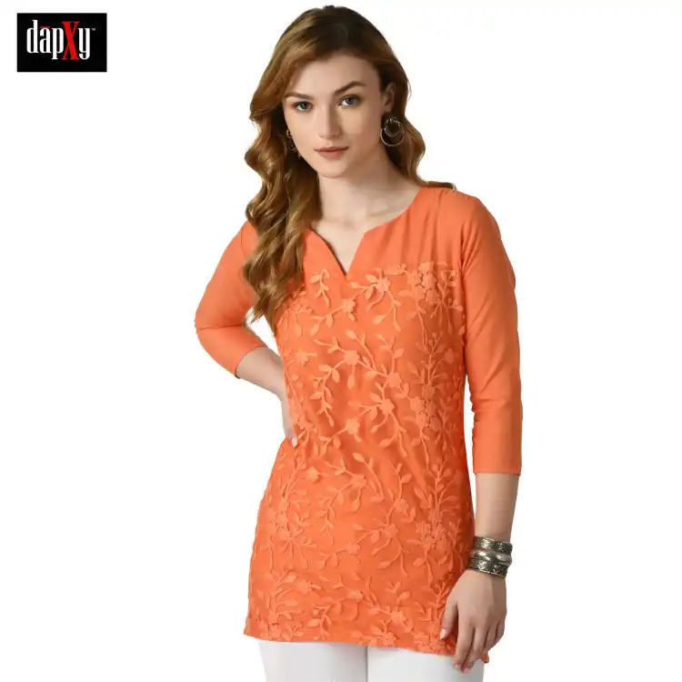 Dapxy Embroidered Lucknow Chikankari Short Kurti Top for Girls & Women (DK-56)