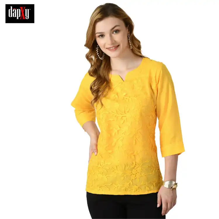 Dapxy Embroidered Lucknow Chikankari Short Kurti Top for Girls & Women (DK-65)