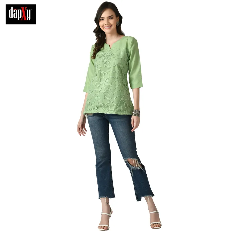 Dapxy Embroidered Lucknow Chikankari Short Kurti Top for Girls & Women (DK-69)