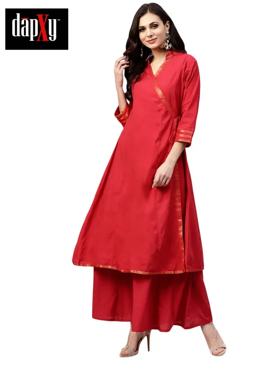 Dapxy Women Red Solid Kurta with Palazzos (DK-30)