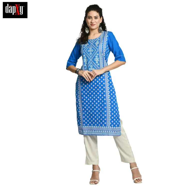 Dapxy Women Royal Blue Yoke Design Kurta with Palazzos (DK-83)