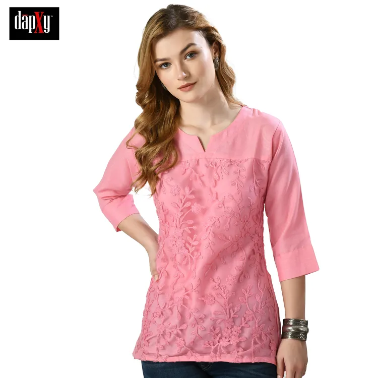 Dapxy Embroidered Lucknow Chikankari Short Kurti Top for Girls & Women (DK-54)