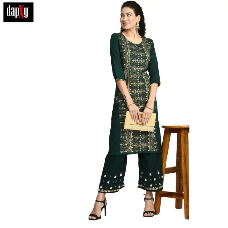 Dapxy Women Emerald Green Kurta with Palazzos (DK-84)