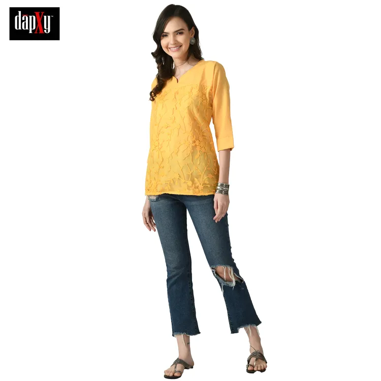 Dapxy Embroidered Lucknow Chikankari Short Kurti Top for Girls & Women (DK-67)