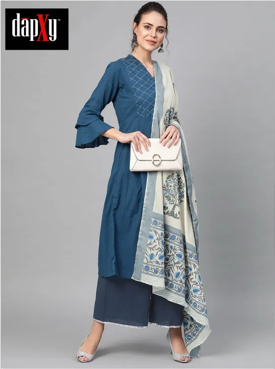 Dapxy Women Yoke Design Kurta with Palazzos & Dupatta (DK-29)