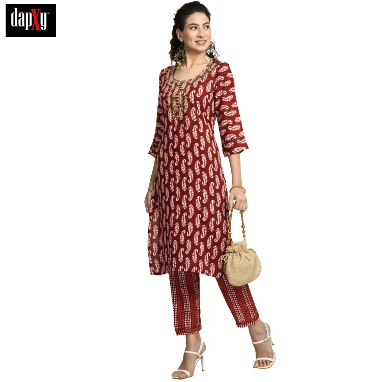 Dapxy Women Maroon Kurta with Palazzos (DK-78)
