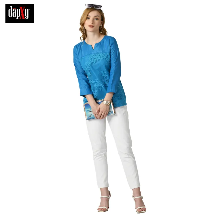 Dapxy Embroidered Lucknow Chikankari Short Kurti Top for Girls & Women (DK-62)